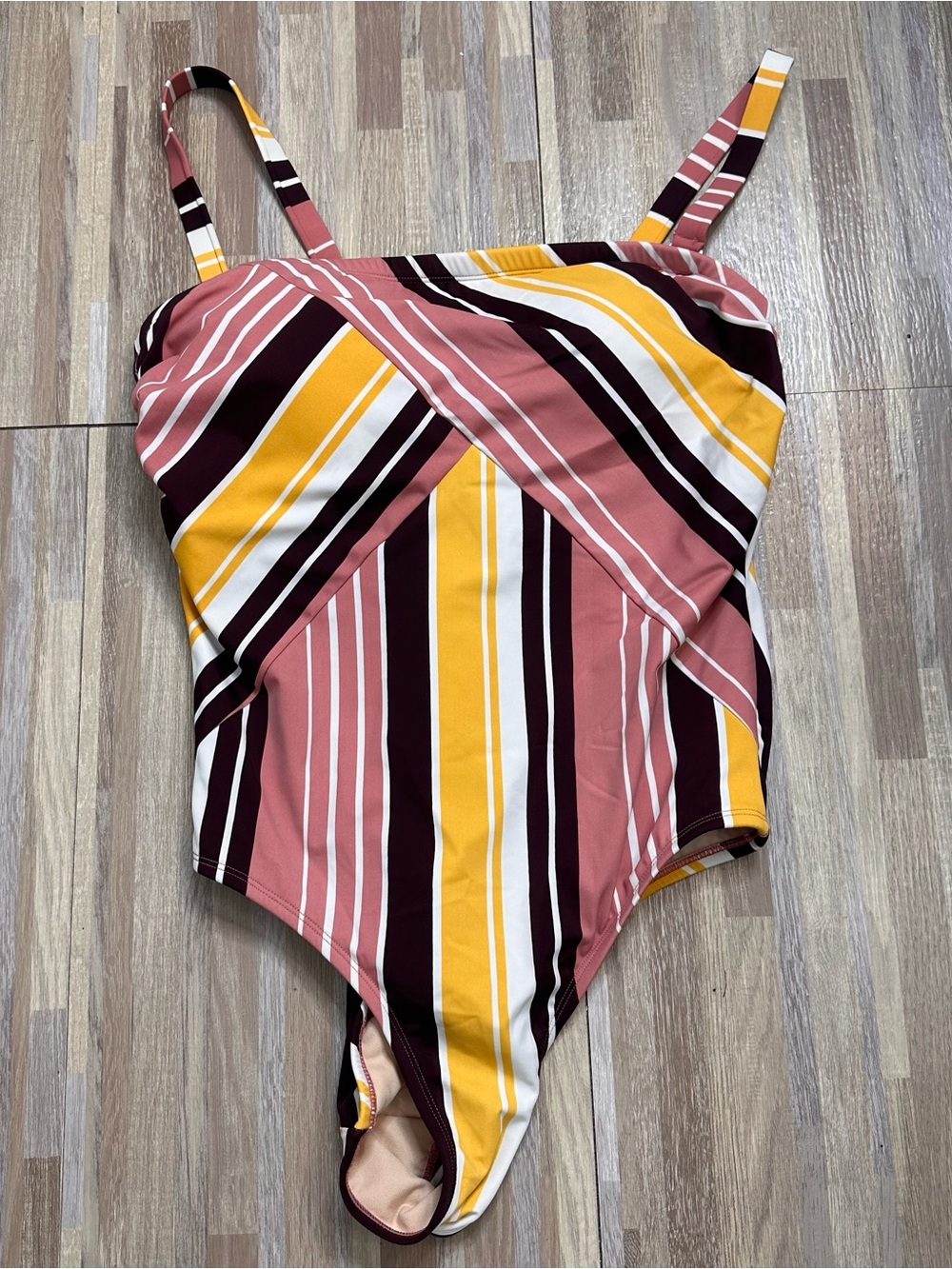 Kona Sol Colorblock Swimsuit in Pink, Yellow & Burgundy Women’s Plus Size 18W